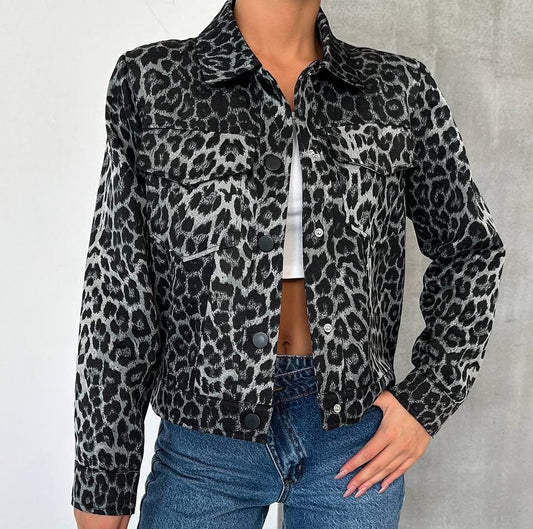 Leopar Desenli Gabardin Ceket